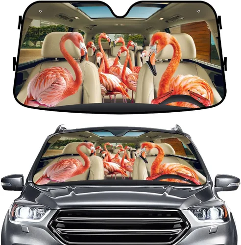 GENANY - Cubierta de parabrisas de flamenco para automóvil, SUV, camión (55 x 30 pulgadas), protector térmico plegable, persianas para ventanas