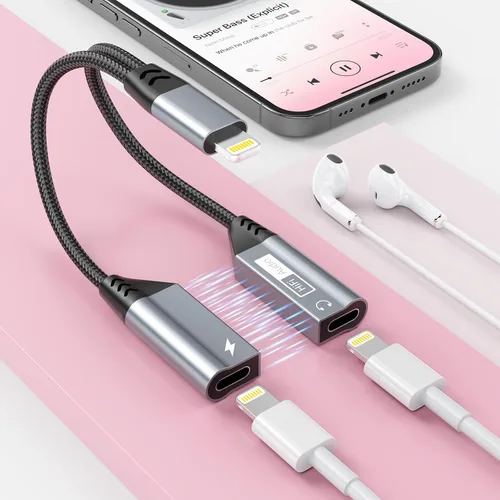 Divisor de cable magnético 2 en 1 para iPhone a conector de audio Lightning dual para auriculares y cargador, adaptador de convertidor de