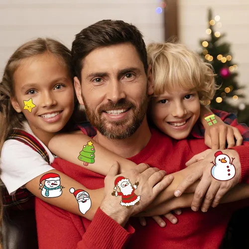 Miniatura 2 de winthrop 240 tatuajes temporales luminosos de Navidad a granel para niños, que brillan en la oscuridad, tatuajes envueltos individualmente, la mejor