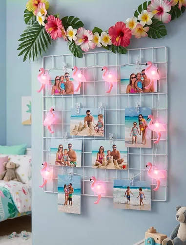 Miniatura 7 de Guirnalda de luces de flamenco rosa con temática de verano, 8.5 pies, luces de decoración de flamencos tropicales de playa para interiores