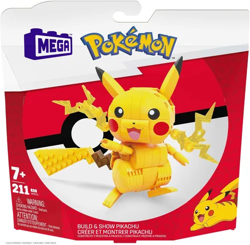 Miniatura 6 de MEGA Juego de juguetes de construcción Pokémon Construye y muestra Pikachu con 205 piezas, articulado y posable, 4 pulgadas de alto, para niños