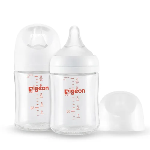 Pigeon Biberón de cristal de cuello ancho, anticólicos, cuerpo aerodinámico, sensación natural, fácil de limpiar, resistente al calor, 5.4 onzas