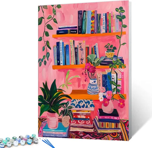 Miniatura 13 de Aihonmin Estantería 6 Pack Pintar por Números para Adultos Libros Pintura DIY sobre Lienzo con Pinceles Pigmento Manualidades DIY Pintura Acrílica