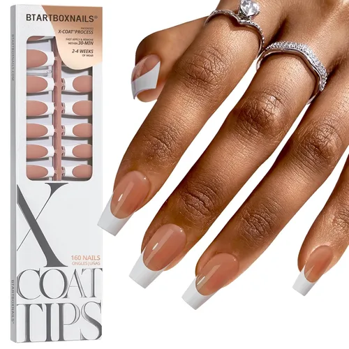 Miniatura 26 de BTArtboxnails XCOATTIPS - Uñas a presión, puntas cortas de almendra con gel de uñas, dúo protector francés, lámpara de uñas, gel suave todo en uno
