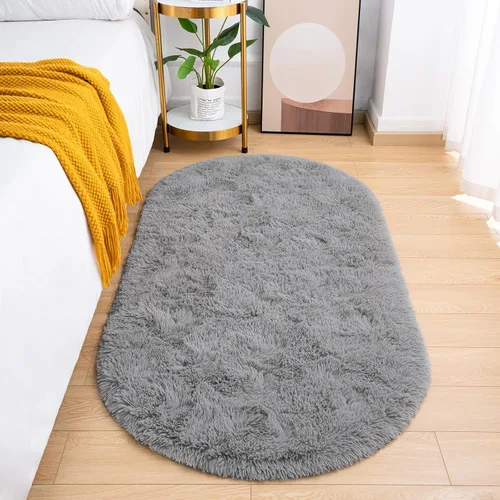 Miniatura 20 de Goideal Alfombra Esponjosa para Dormitorio, Alfombras de Área Ovaladas Pequeñas, Alfombra Shag de Cabecera Azul Marino Claro para Habitación
