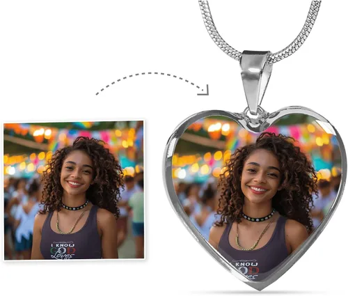 Miniatura 2 de Collar de corazón de plata con foto personalizada pon tu imagen favorita en esta joyería con tu mensaje personalizado grabado como un regalo