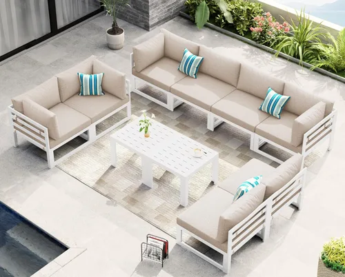 Miniatura 51 de NICESOUL - Juego de 10 muebles de patio extra grandes de aluminio moderno, sofá para exteriores con asiento de 29" de profundidad y ancho, 500 lbs