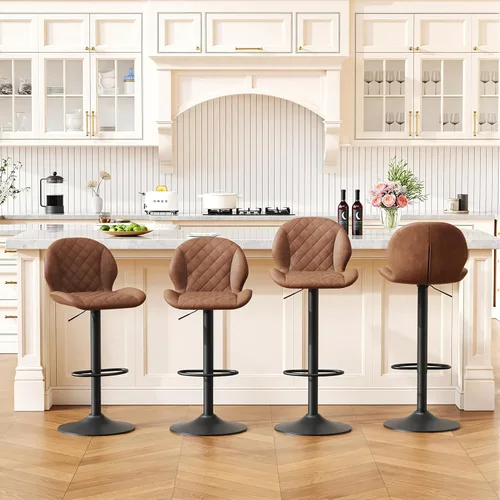 Miniatura 13 de FIRAVOE Juego de 2 taburetes de bar giratorios negros con respaldo, taburete de bar ajustable de 24 a 33 pulgadas, taburete de bar tapizado de piel