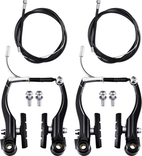 Riakrum 2 juegos de frenos de bicicleta que incluyen 2 pares de frenos tipo V con 2 cables de freno y 4 tapas de extremo de cable para bicicletas de