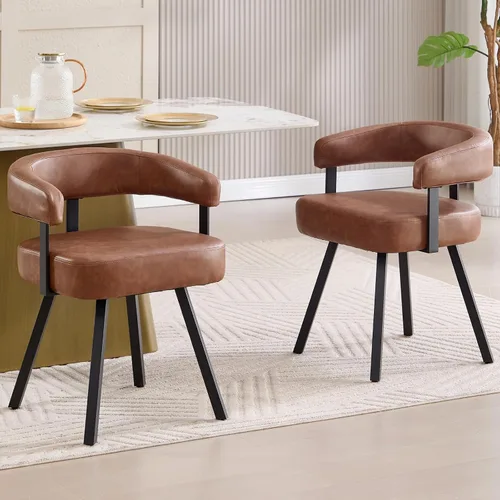 DUOMAY Juego de 2 sillas de comedor de piel sintética, sillas de cocina curvadas con respaldo abierto con patas de metal, modernas sillas laterales