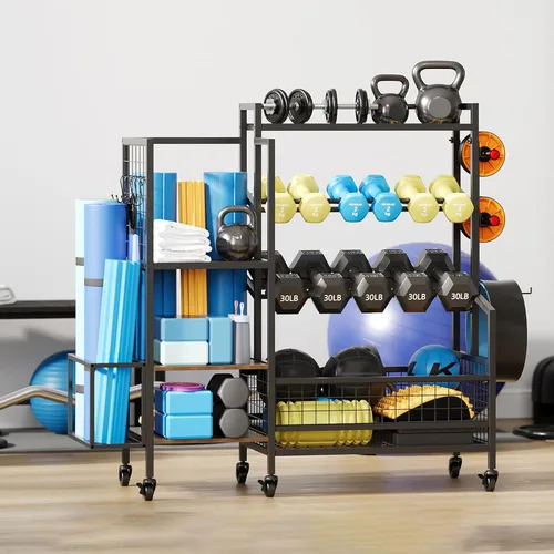 Miniatura 7 de Soporte para mancuernas de 3 niveles, soporte de pesas ajustable para gimnasio en casa, soporte de peso resistente con ganchos para mancuernas