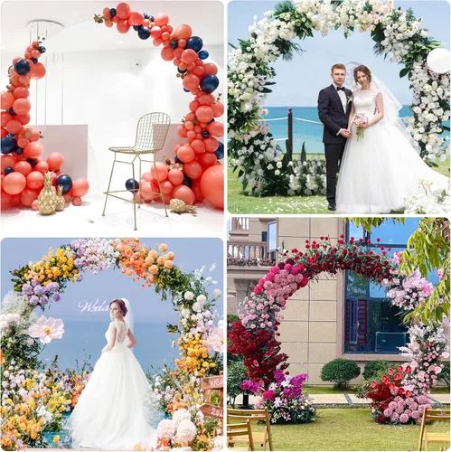 Miniatura 6 de Fomcet Soporte de Telón de Fondo Redondo Blanco de 8.5 Pies Marco de Arco de Globos de Círculo de Metal para Bodas Fiestas de Cumpleaños