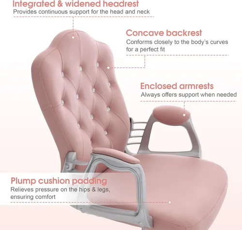 Miniatura 4 de BarberPub Silla ajustable para oficina en casa, silla de trabajo con soporte lumbar, bonita estación giratoria de uñas, ergonómica con reposabrazos