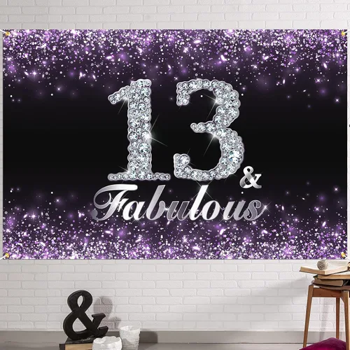 Miniatura 20 de HAMIGAR Fondo de pancarta de feliz cumpleaños número 10 de 6 x 4 pies, suministros de fiesta de cumpleaños para niñas, color morado