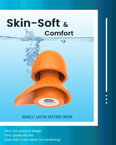 Miniatura 4 de Tapones para los oídos de natación para adultos, 2 pares de tapones impermeables para los oídos para nadadores, hombres, mujeres, lavables