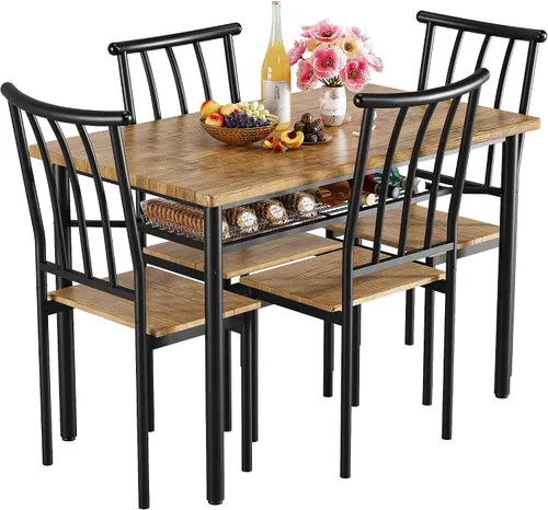 IDEALHOUSE Juego de mesa de comedor de 5 piezas para 4, mesa de cocina y sillas para 4 con estante de almacenamiento, juego de mesa de comedor