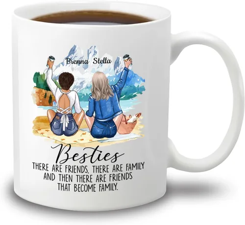Taza de café con texto en inglés "Besties There Are Friends That Become Family", tazas personalizadas para mejores amigas para mujeres, elige
