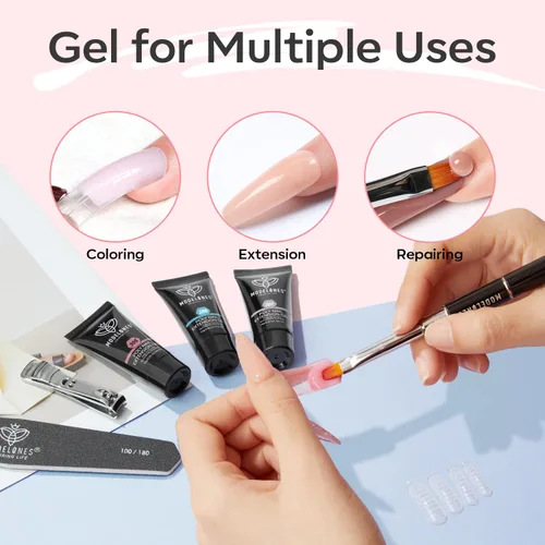 Miniatura 5 de modelones Kit de gel de extensión de polivinílico de 12 colores, juego de uñas de poliéster para todas las estaciones, colores nude, rosa, azul