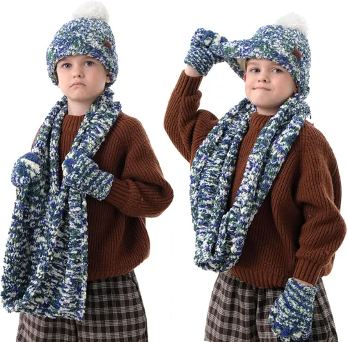 Miniatura 6 de Toddler Boys Girls Winter Warm Knit Beanie Hat Neck Scarf Touchscreen Gloves with Fleece Lined Cap for 3-10 Year Kid Gifts