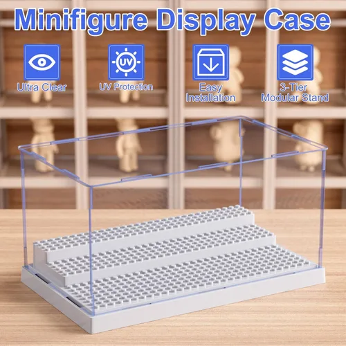 Miniatura 2 de Mlikero Vitrina para Minifiguras, Figuras de Acción y Bloques, Caja de Exhibición de Minifigura Extraíble para Almacenamiento de Colección de gris
