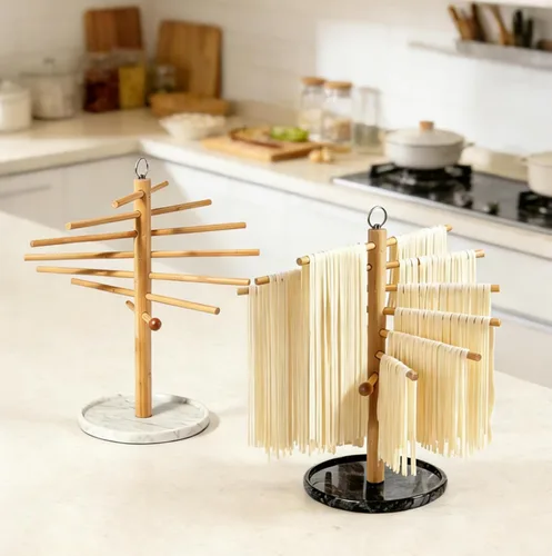 Miniatura 4 de Escurridor de pasta con varita de transferencia y 7 barras, estante de secado de fideos fácil de transferir para secar pasta y cocinar, diseño Blanco