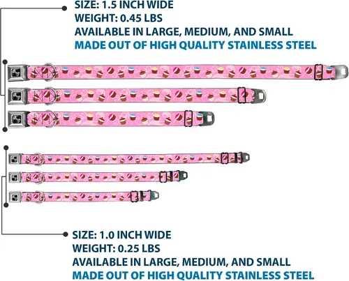 Miniatura 3 de Buckle-Down Collar de perro con hebilla para cinturón de seguridad, diseño de remolinos de cupcakes, rosa, multicolor, 1 pulgada de ancho, se adapta