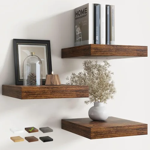 Miniatura 41 de Estantes flotantes para pared con soportes invisibles, estantes de madera de ingeniería montados en la pared con grano de madera para sala de estar