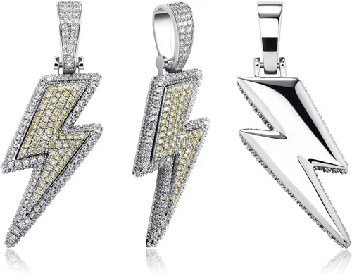 Miniatura 23 de JINAO Hip Hop - Colgante con diseño de rayo chapado en oro de 18 quilates con circonita cúbica con micropave de imitación de diamante para hombres