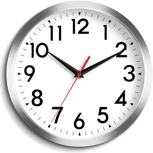 DAXSMY Reloj de pared moderno, funciona con pilas, 10 pulgadas, simple, silencioso, sin tictac, decorativo para cocina, oficina, exterior, B-Silver