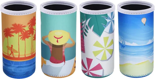 Cosmos Paquete de 4 fundas delgadas de neopreno suave para latas delgadas para latas de 12 onzas líquidas, bebidas energéticas, latas delgadas de