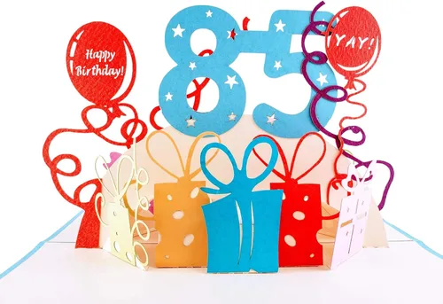 Miniatura 10 de iGifts And Cards Tarjeta desplegable 3D de feliz cumpleaños 84 – Diseño azul con números de purpurina, globos, pasteles y regalos – Tarjeta