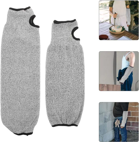 Miniatura 7 de Par de mangas resistentes a cortes con orificio para el pulgar, protectores anticortes de antebrazo de nivel 5 para trabajo y jardinería, mangas