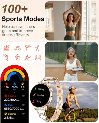 Miniatura 4 de Reloj inteligente para mujer con pantalla táctil HD de 1.27 pulgadas, reloj de fitness, notificaciones de llamadas y mensajes Bluetooth, monitor