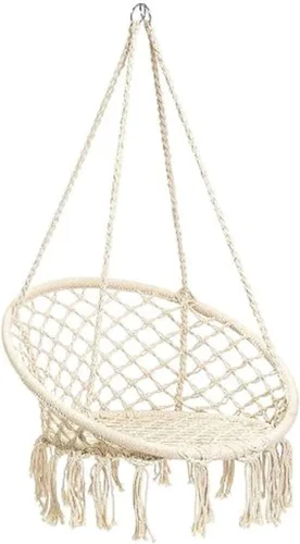 Namaste - Silla colgante de macramé, silla hamaca tejida de algodón para interiores y exteriores, color beige, capacidad de 265 libras, incluye kit