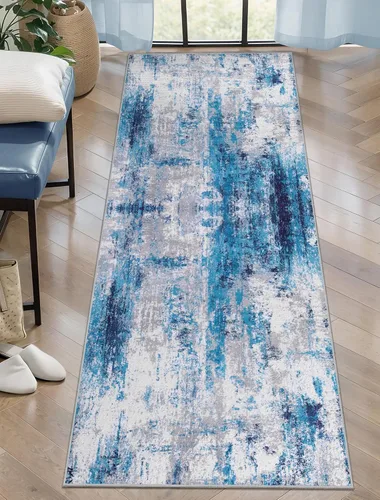 Miniatura 64 de Ciicool Alfombra de pasillo lavable de 2 x 6, alfombra moderna abstracta para pasillo, antideslizante, delgada, ligera, con estampado gris marino