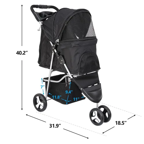 Miniatura 6 de ZENY Cochecito plegable para mascotas, cochecito para gatos/perros con 3 ruedas, carrito de paseo para mascotas, transportador de viaje para perros