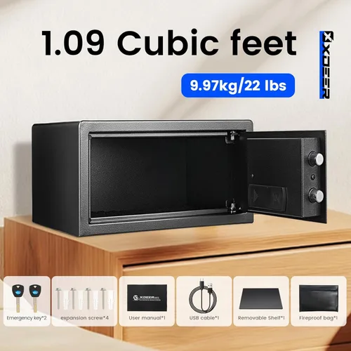 Miniatura 2 de Caja Fuerte Biométrica para el Hogar - (0,78-2,04 pies cúbicos) Caja de Seguridad con Acceso Rápido y Cerradura de Huella Digital, Teclado