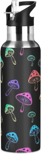 Insulated Water Bottle 20 Oz, Leakproof Water Bottles for Gym Outdoor Travel School, Vibrant Mushrooms Black