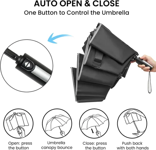 Miniatura 7 de G4Free 54/62 Inch Windproof Inverted Umbrella with Reflective Stripe Large Compact Reverse Golf Umbrella for Rain 10 Ribs Double Canopy Travel