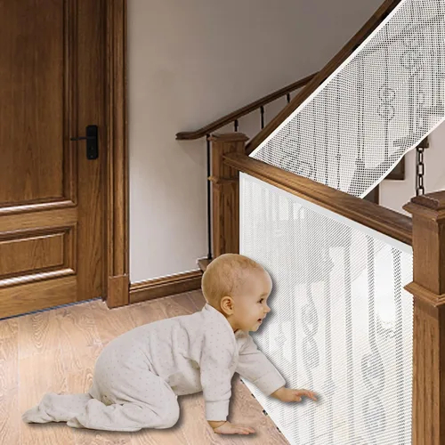 Miniatura 18 de Red para escalera, Barrera de seguridad para bebés para escaleras sin necesidad de perforación, Barrera de seguridad para pasamanos de bebé, 18 pies