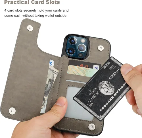 Miniatura 5 de Vaburs Funda compatible con iPhone 13 Pro Max con tarjetero y diseño de mandala en relieve, de piel sintética, doble botones, a prueba de golpes