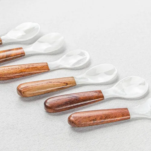 Miniatura 5 de DUEBEL Juego de 6 cucharas de caviar de mango de madera, cucharas de nácar de 4 pulgadas para servir caviar, servir huevos, deroración de catering