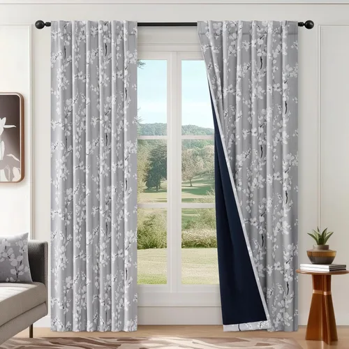 Miniatura 2 de FMFUNCTEX - Cortinas 100% blackout, 63 pulgadas de largo, estampado floral, aislamiento térmico, bolsillo para cortinero, 2 paneles, estilo granja