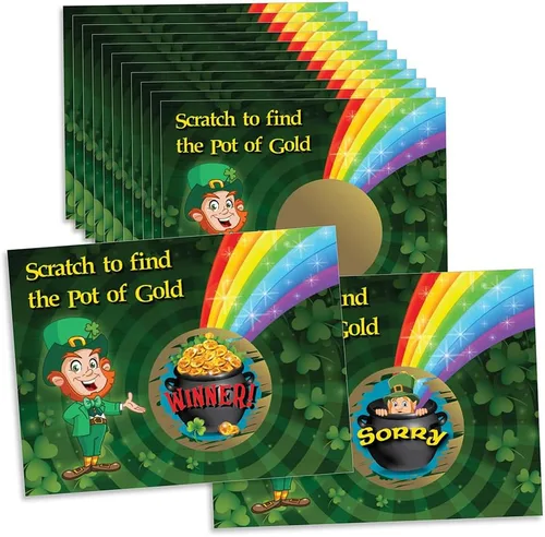 Miniatura 11 de My Scratch Offs Paquete de 26 tarjetas para raspar del día de San Patricio, trébol de los días de San Patricio, para tarjetas de bingo, recuerdos