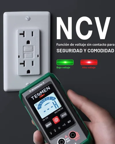 Miniatura 3 de Multímetro digital TM-510, 4000 cuentas, medición inteligente, voltímetro de rango automático; probador de voltaje con función de voltaje sin
