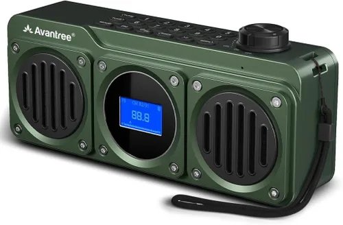 Avantree Boombyte - Radio FM portátil y altavoz Bluetooth con excelente sonido estéreo, acabado de metal, tiempo de reproducción recargable largo y