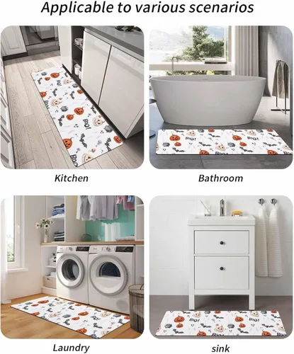 Miniatura 5 de Tapete de baño de Halloween para bañera, antideslizante, de secado rápido y absorbente, tierra de diatomeas, fregadero, dormitorio, cocina, tapete