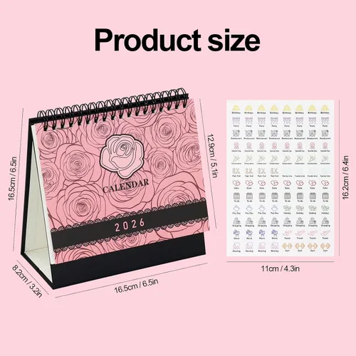 Miniatura 8 de Multibey Calendario de escritorio de encaje rosa 2025-2026, calendario pequeño de 6.5 x 6.5 pulgadas para escritorio