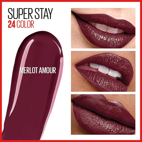 Miniatura 3 de Maybelline Super Stay 24, lápiz labial líquido de maquillaje de 2 pasos, color altamente pigmentado de larga duración con bálsamo hidratante, Merlot