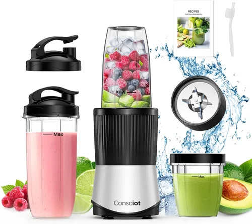 Miniatura 9 de Consciot CB08 Combo de licuadora y molinillo de 16 piezas para cocina y tamaño personal, mezcla batidos y licuados, bebidas congeladas, comida